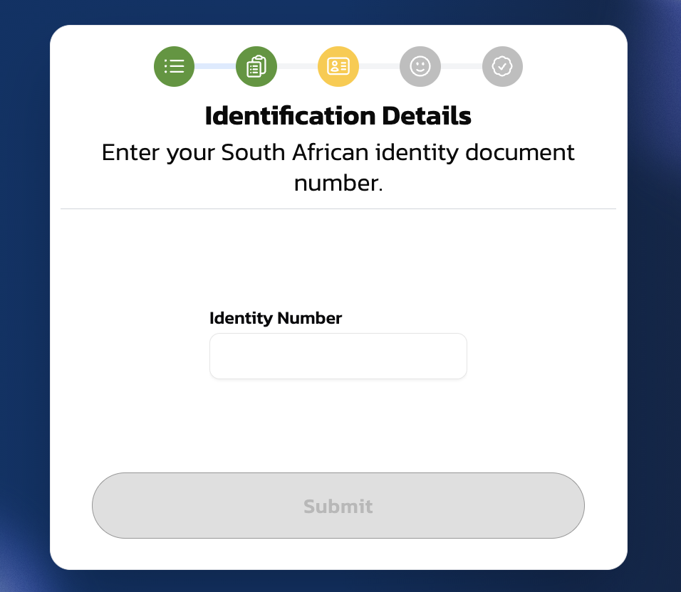 Identity number entry field