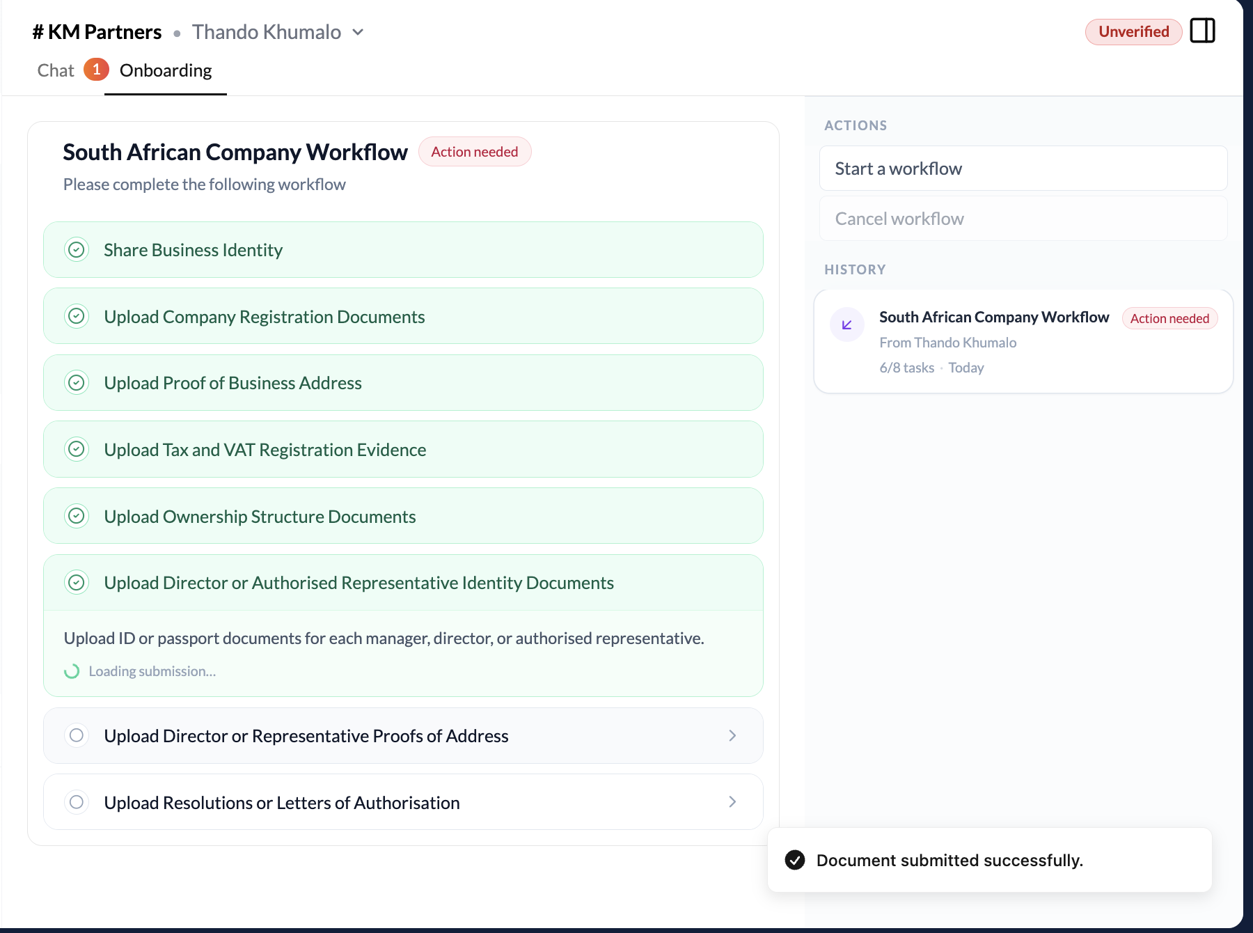 Uploading documents to an onboarding checklist