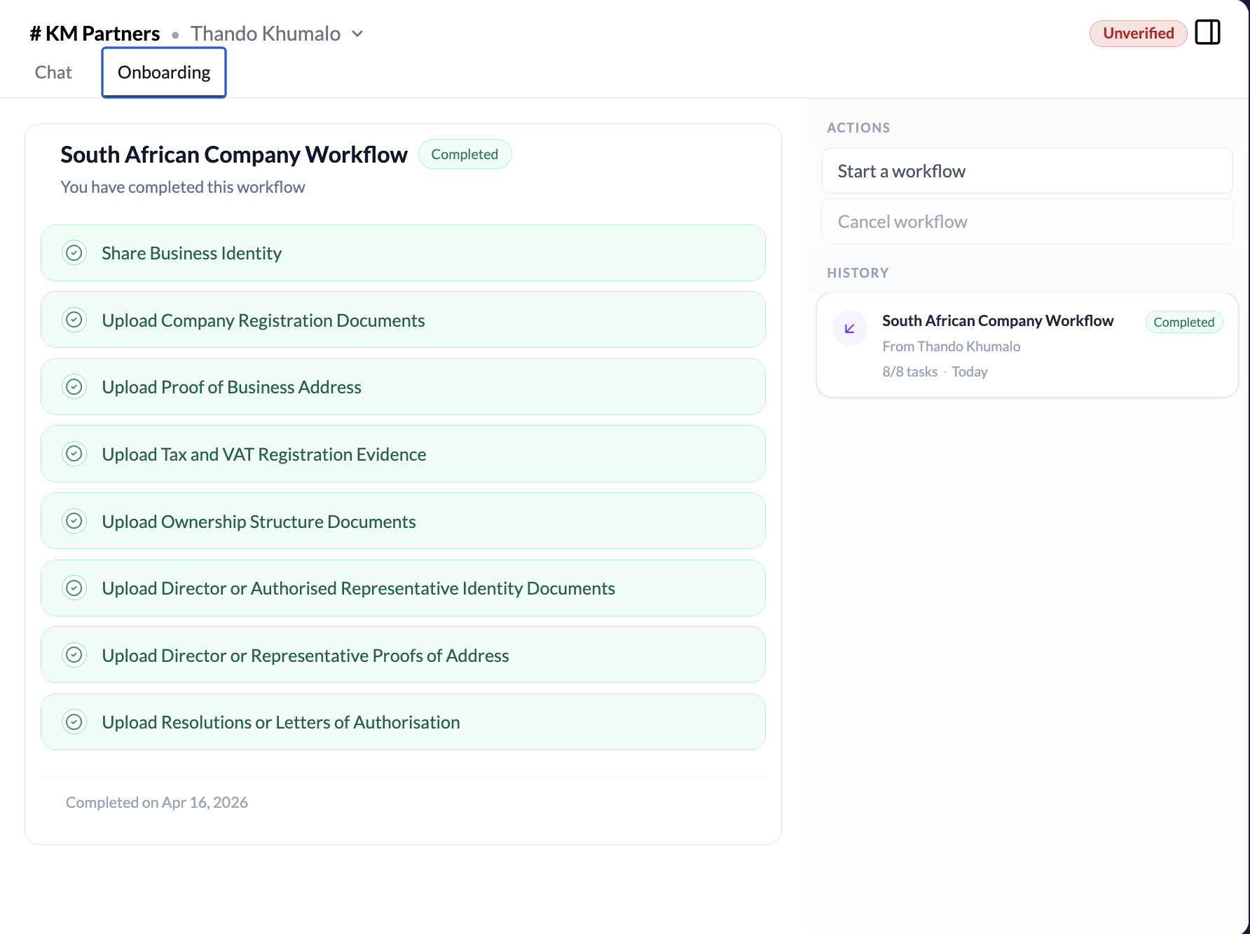 Completed onboarding checklist ready to submit