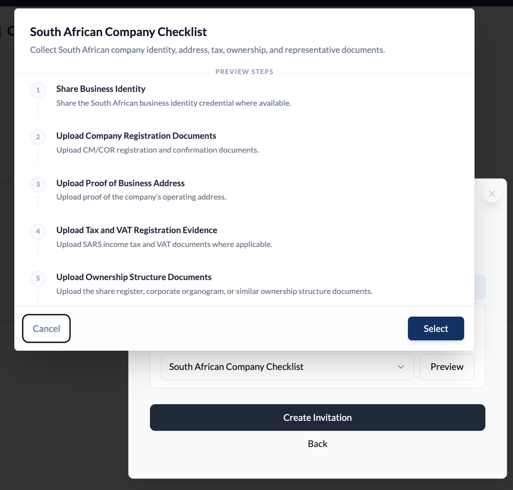 Preview of the South African Company Checklist showing all 5 steps