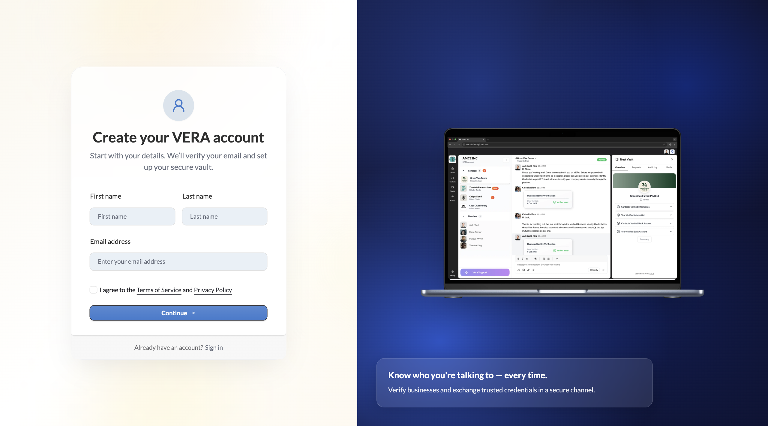 Signup form with first and last name filled in