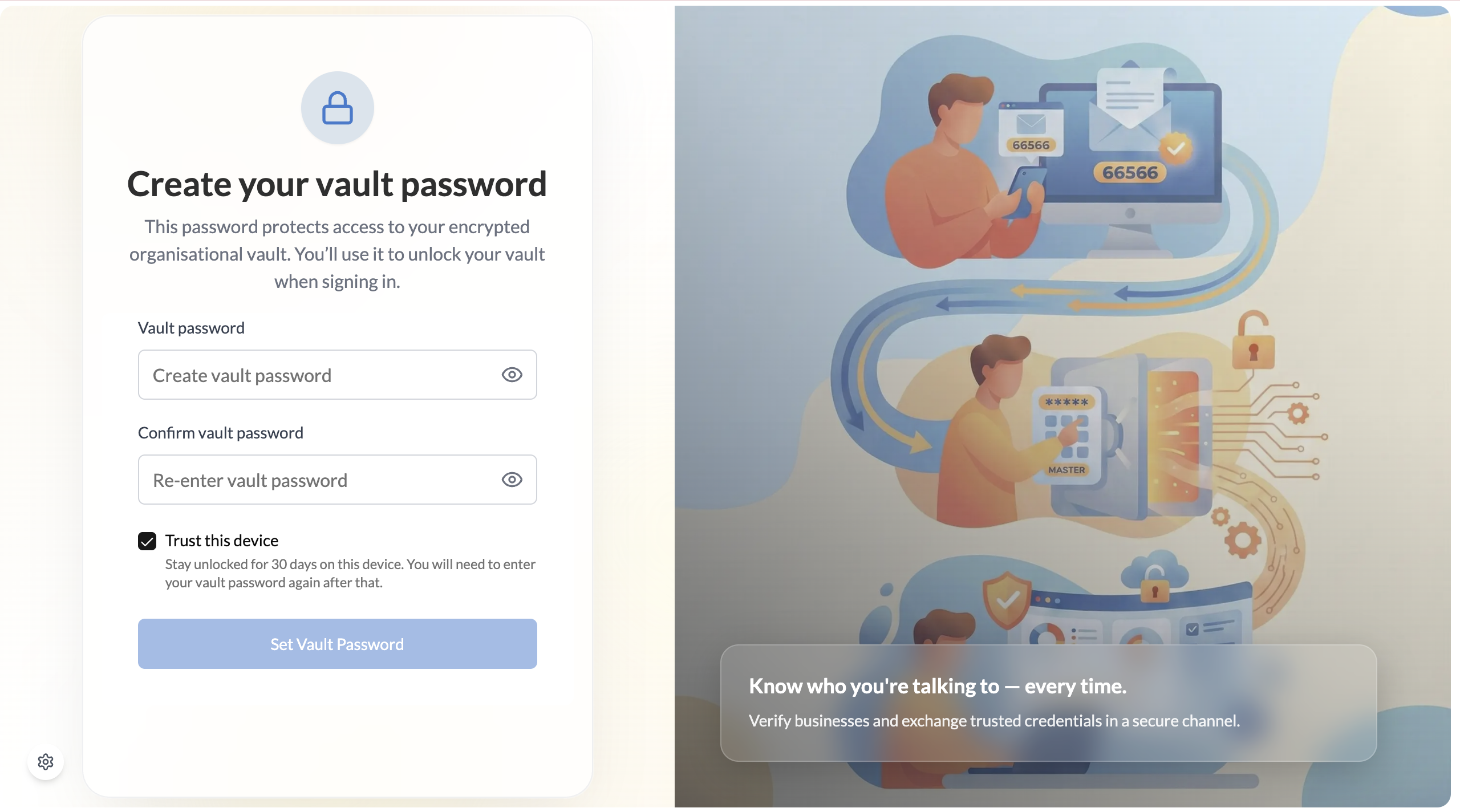 Create vault password screen