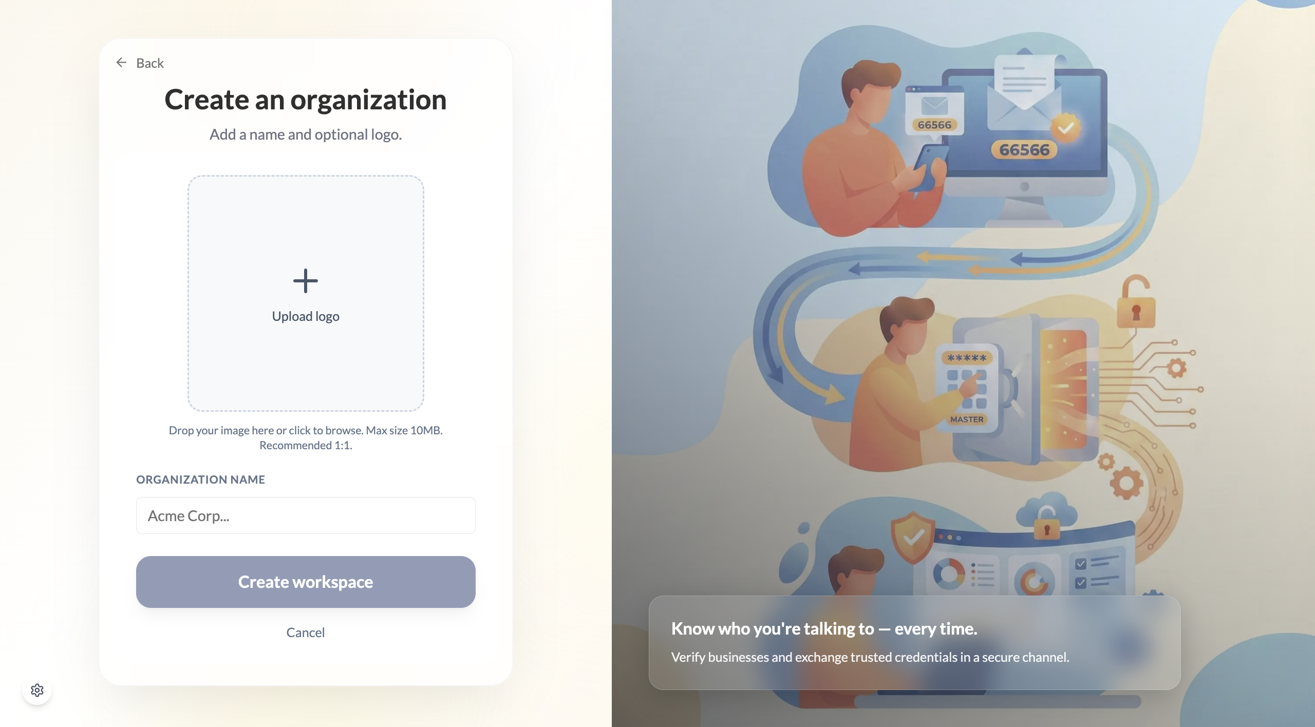 Upload logo and enter organisation name