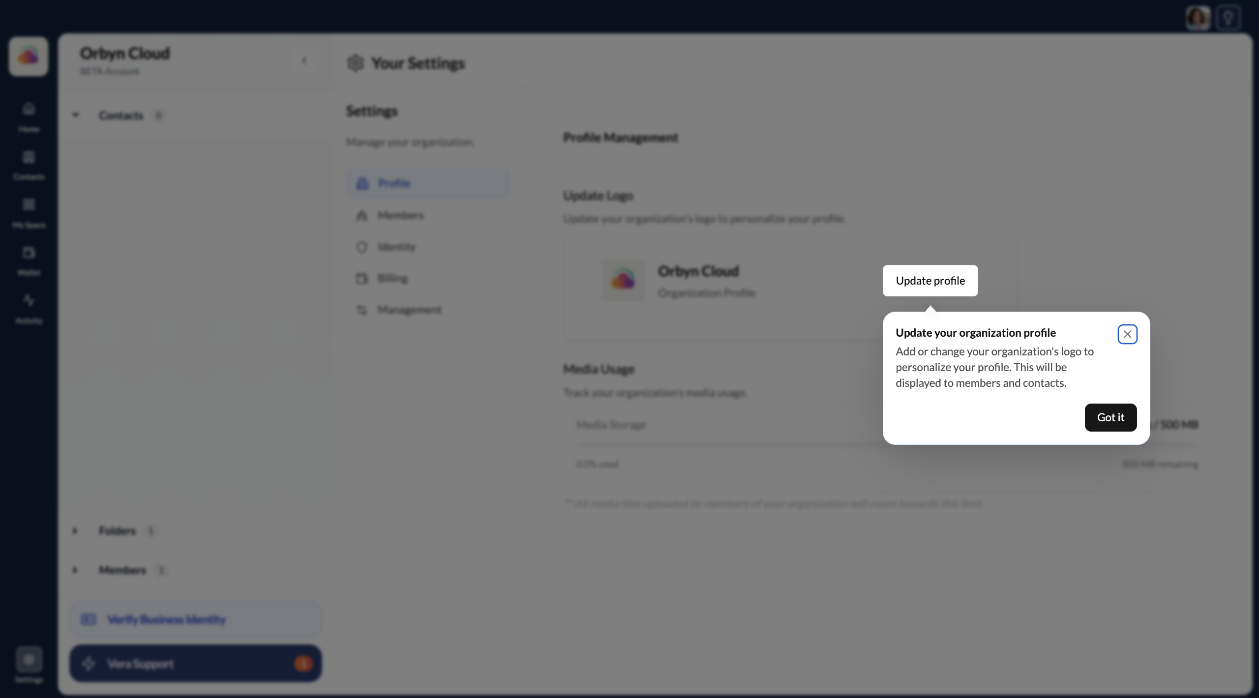 Organisation profile settings