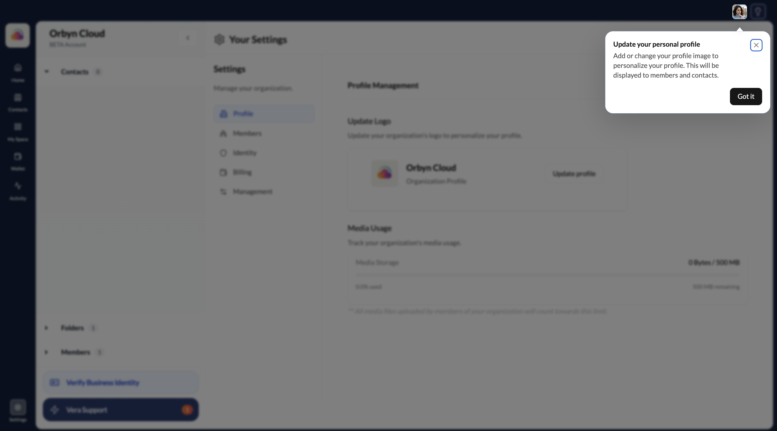 Personal profile settings page