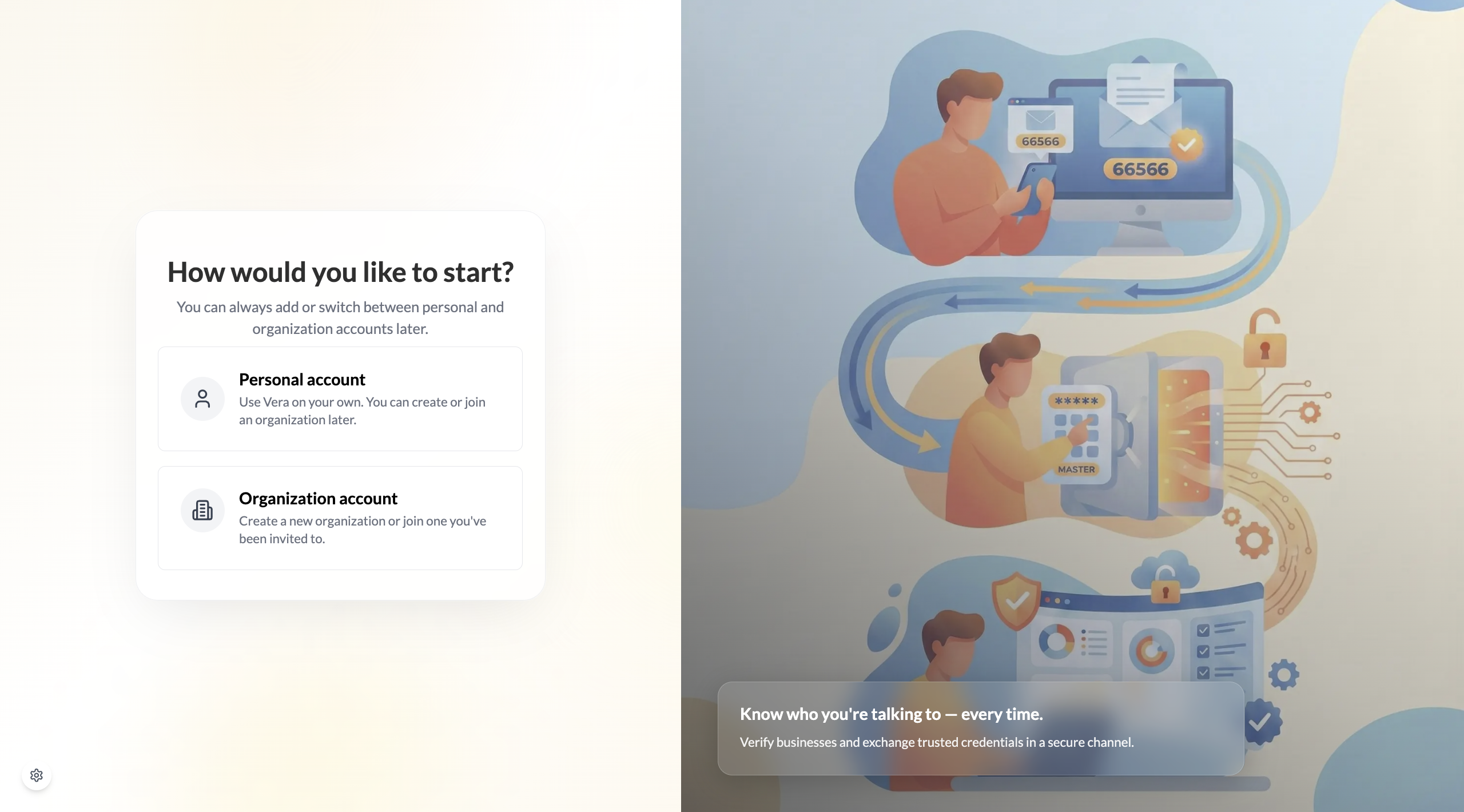 Select personal or organisation account to accept with