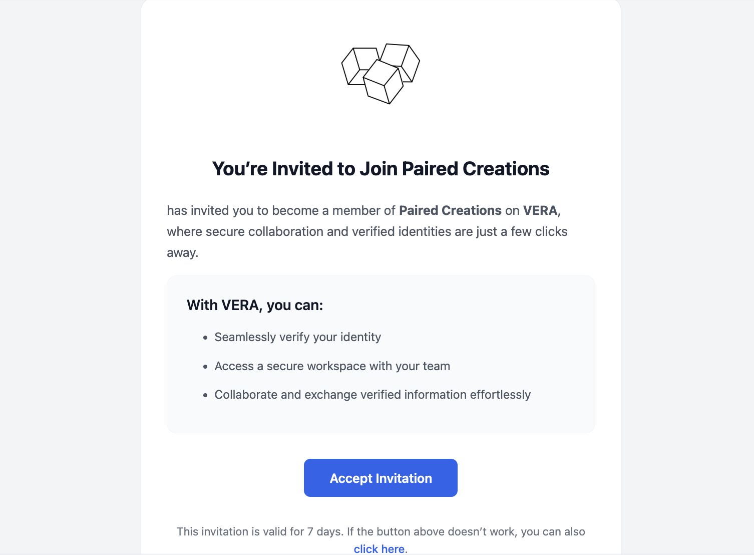 Organisation invitation email with Accept Invitation button