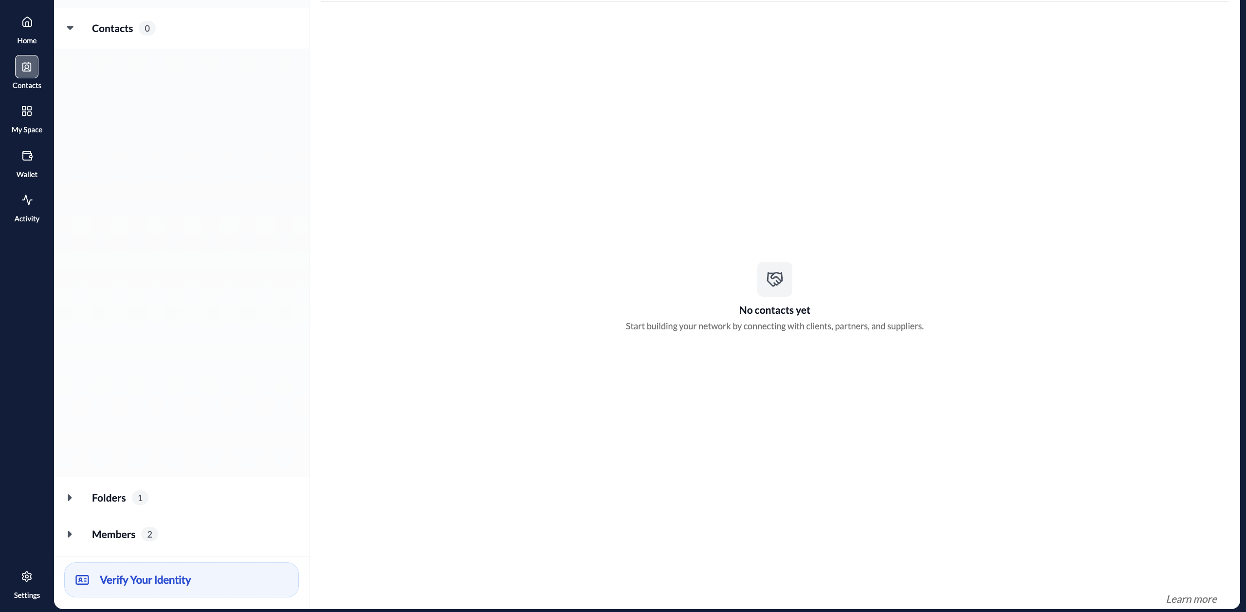 Verify Your Identity prompt at the bottom of the sidebar