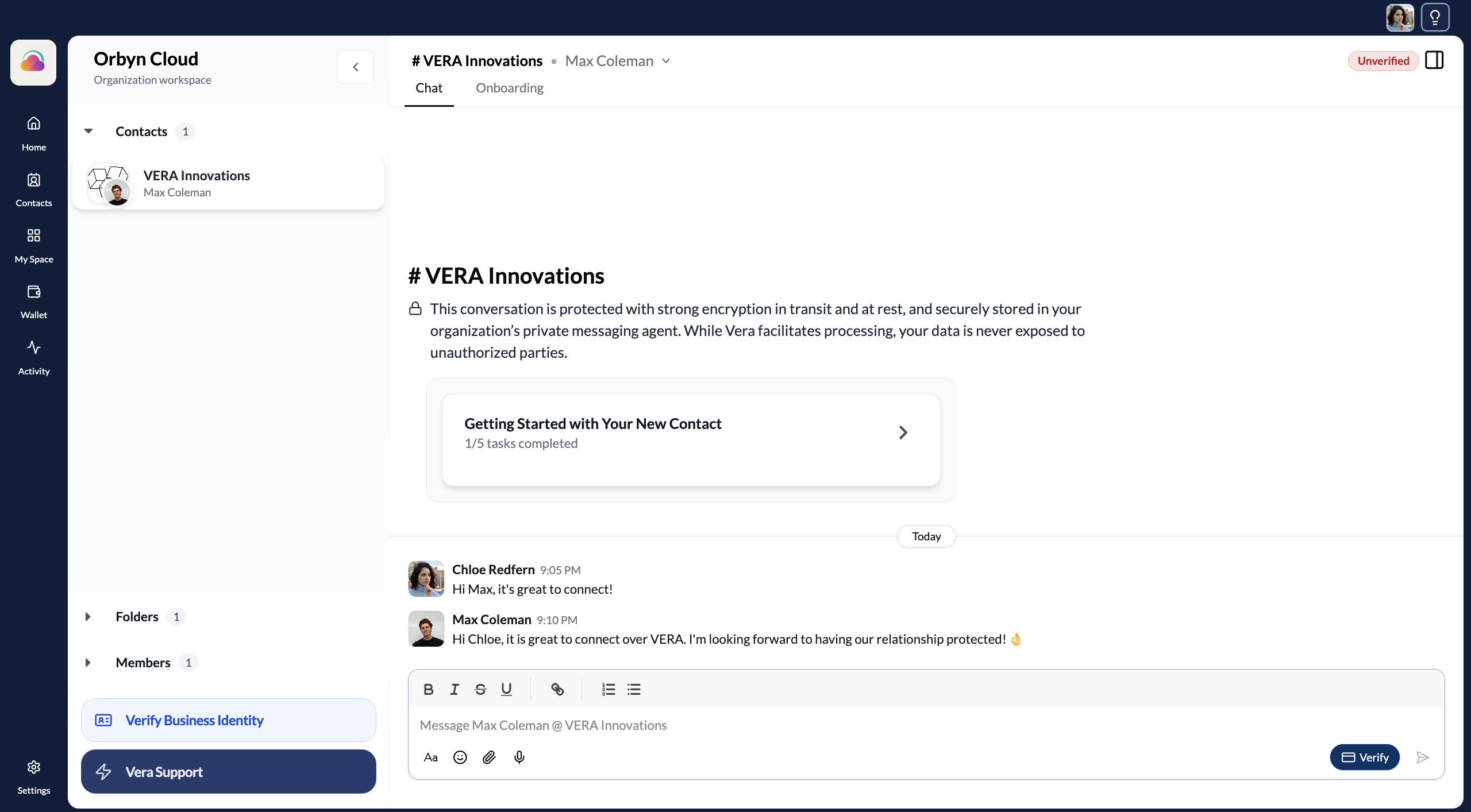 A conversation in progress with rich formatting and attachment options