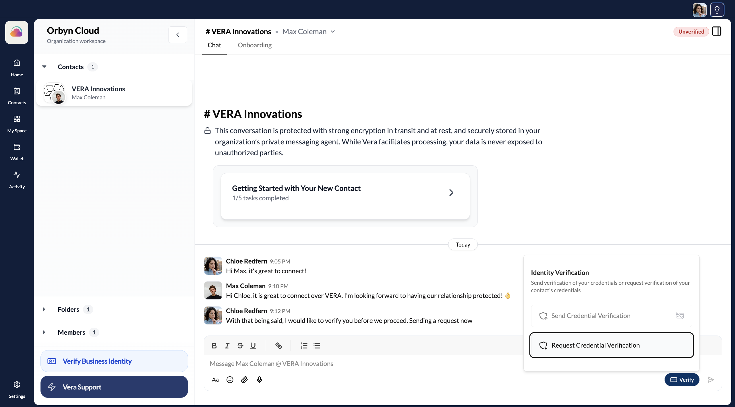 Send or Request credential verification options