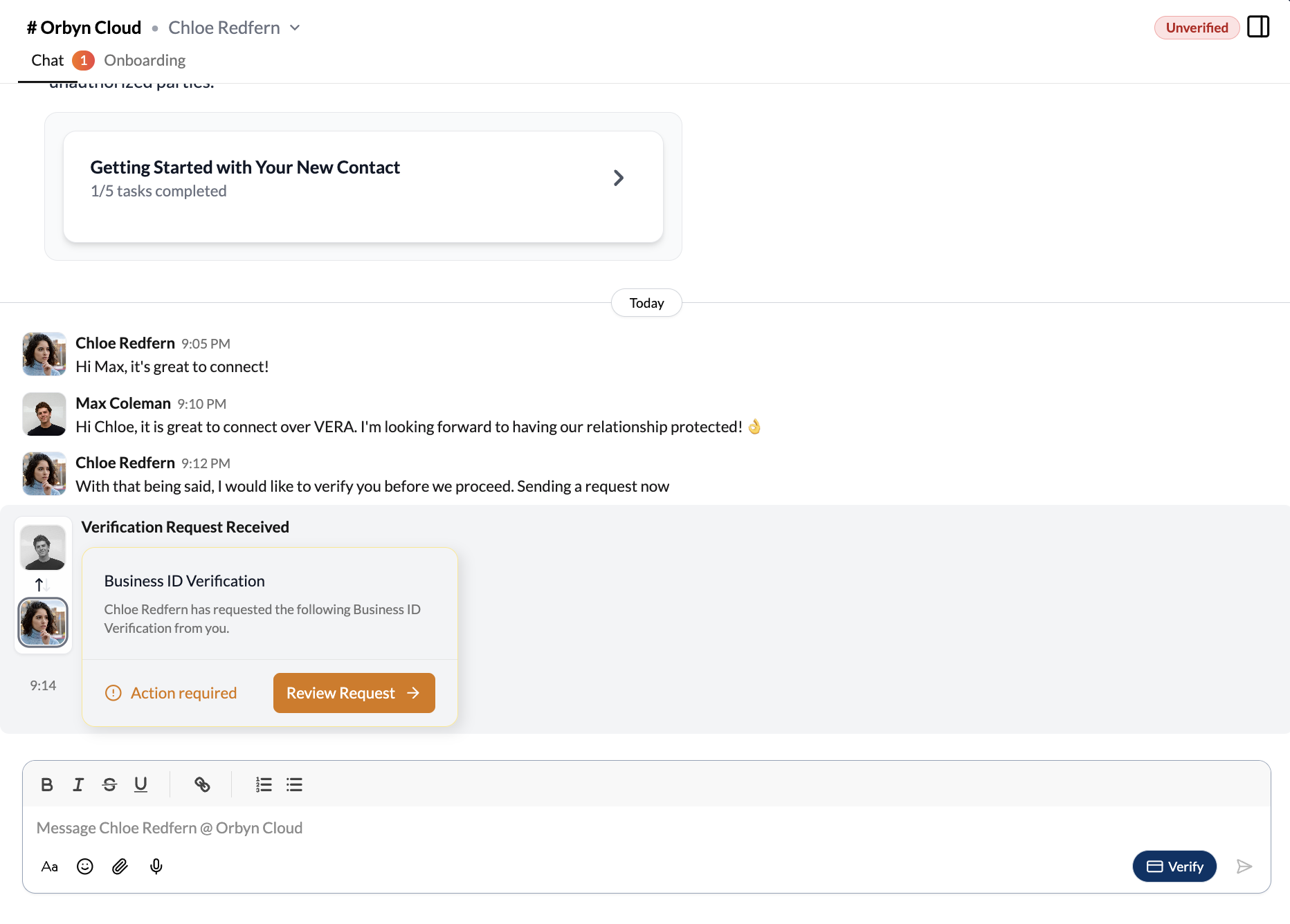 Verification request received with Action Required label