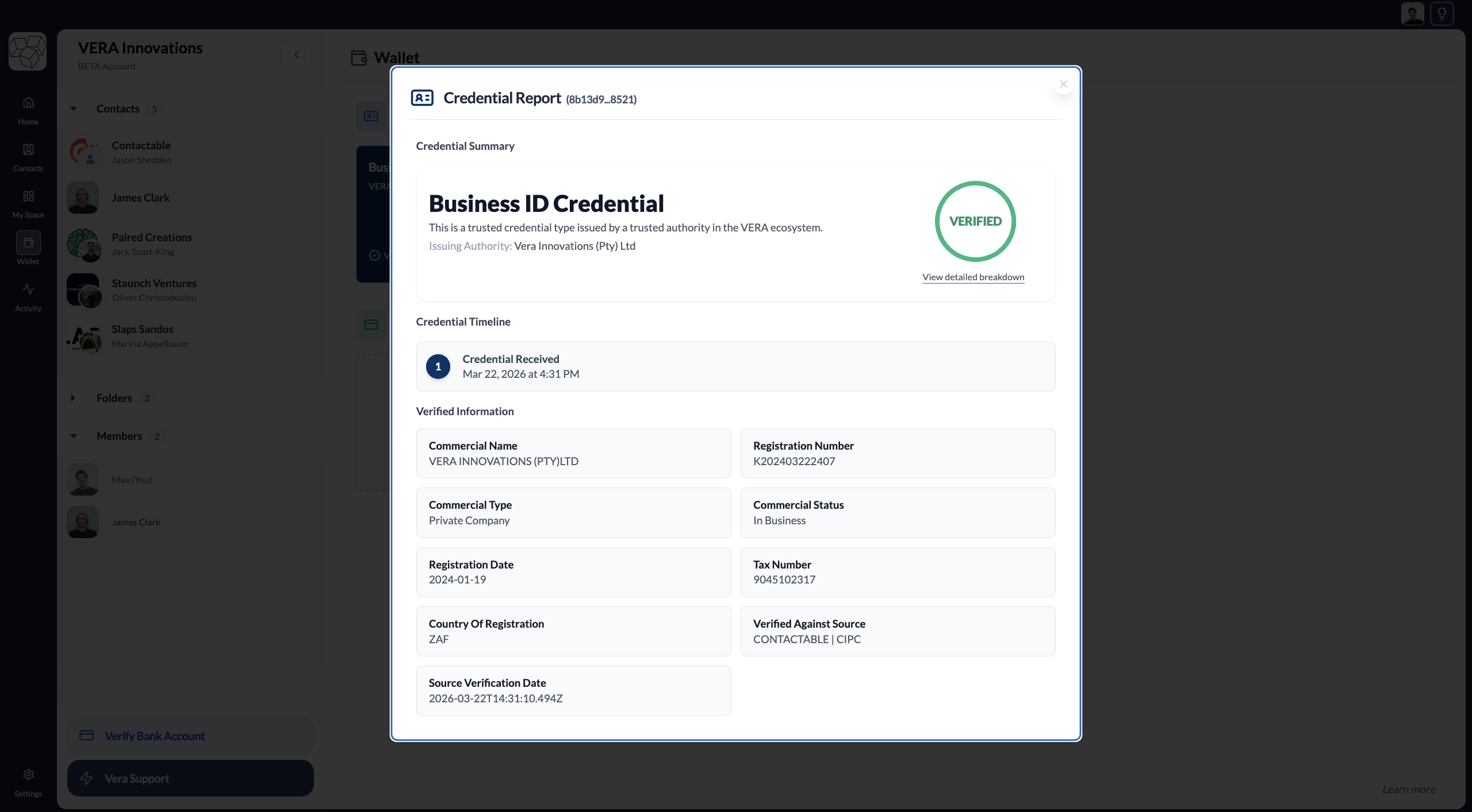 Business credential detail view